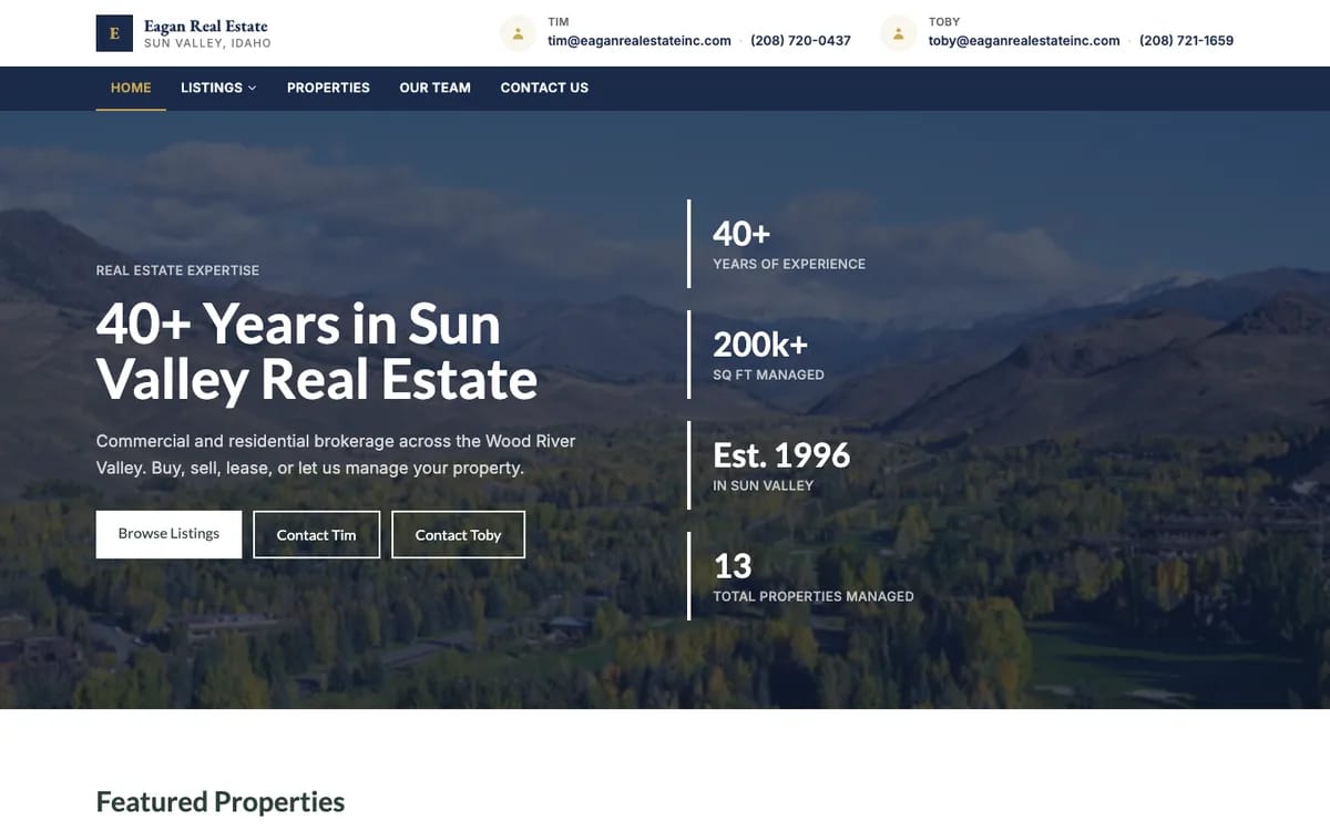 Eagan Real Estate website homepage