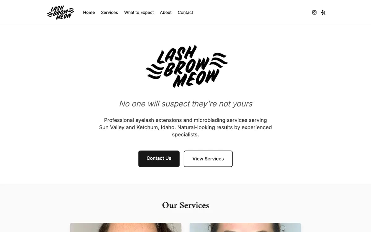 Lash Brow Meow website homepage